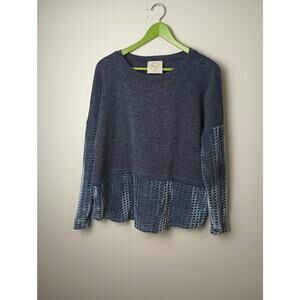 Fantastic Fawn Blue Velour detail Long sleeve Blouse Top Women Medium boho